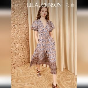 Ulla Johnson Ilana Dress Blue Floral Cotton Midi Dress size 2